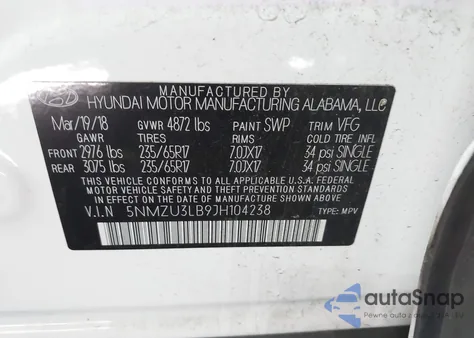 2018 Hyundai Santa Fe Sport 2.4L z USA, uszkodzony, nr VIN 5NMZU3LB9JH104238